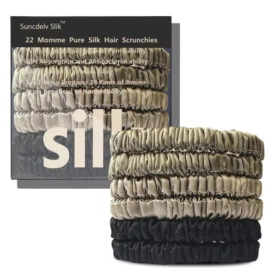 100% Mulberry Silk Scrunchie Set, 6 Pack, 22 Momme  (SB21)