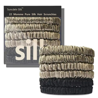 100% Mulberry Silk Scrunchie Set, 6 Pack, 22 Momme  (SB21)
