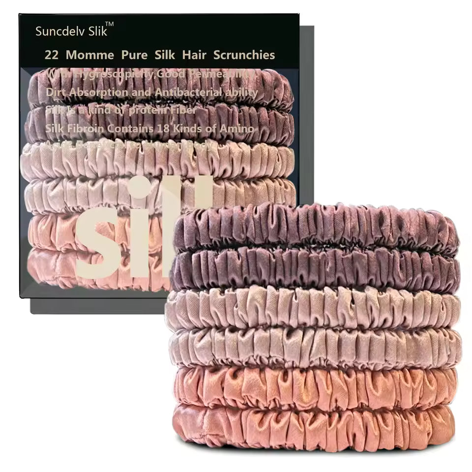 100% Mulberry Silk Scrunchie Set, 6 Pack, 22 Momme  (SB21)