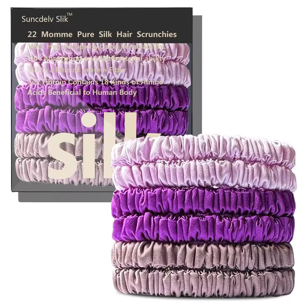 100% Mulberry Silk Scrunchie Set, 6 Pack, 22 Momme  (SB21)