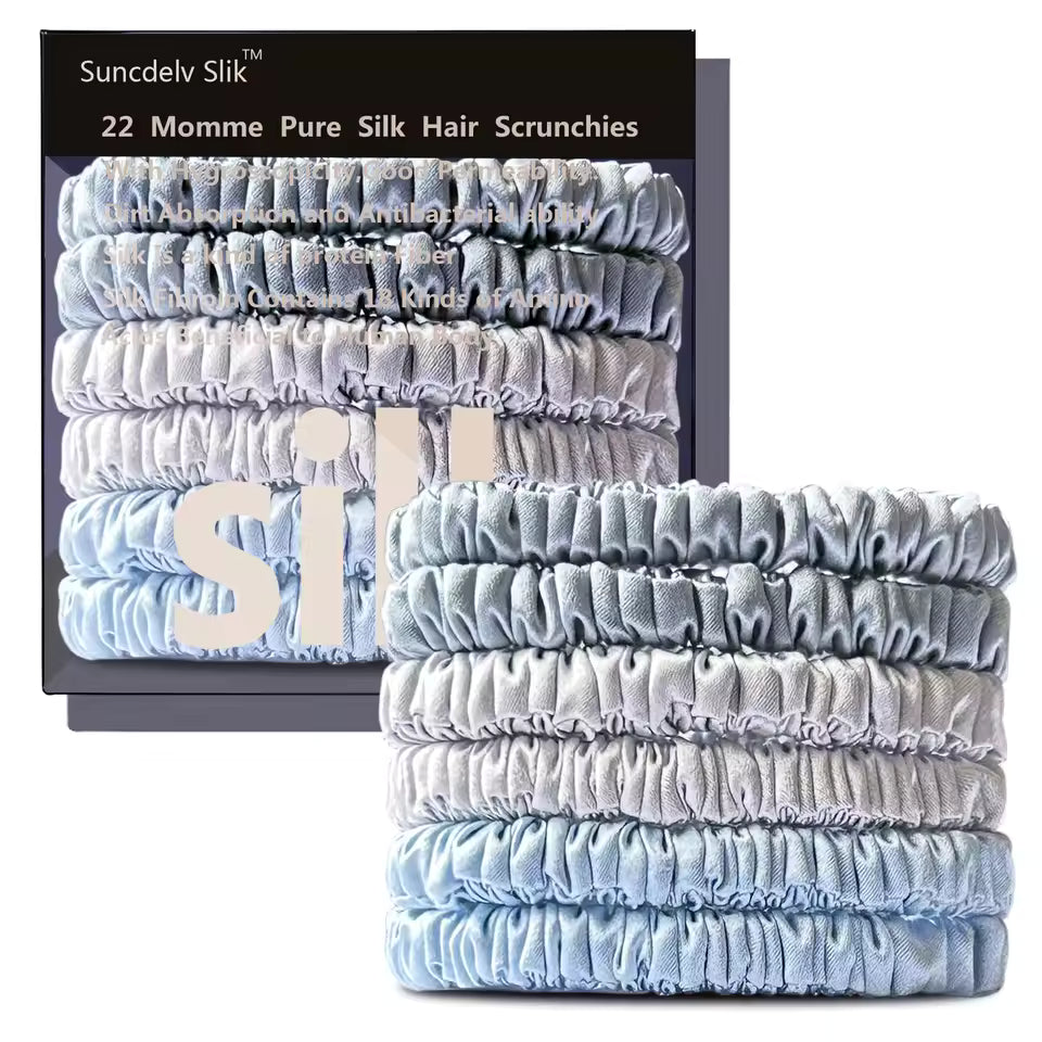 100% Mulberry Silk Scrunchie Set, 6 Pack, 22 Momme  (SB21)