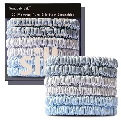 100% Mulberry Silk Scrunchie Set, 6 Pack, 22 Momme  (SB21)