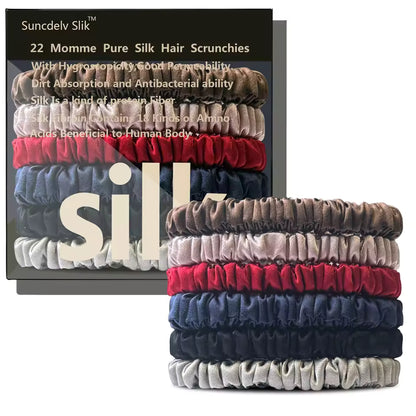 100% Mulberry Silk Scrunchie Set, 6 Pack, 22 Momme  (SB21)