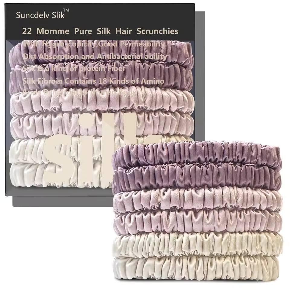 100% Mulberry Silk Scrunchie Set, 6 Pack, 22 Momme  (SB21)