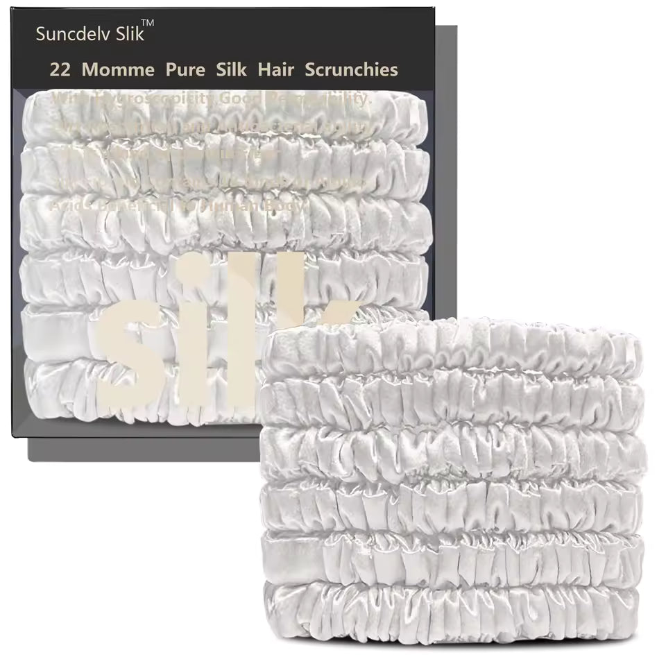 100% Mulberry Silk Scrunchie Set, 6 Pack, 22 Momme  (SB21)
