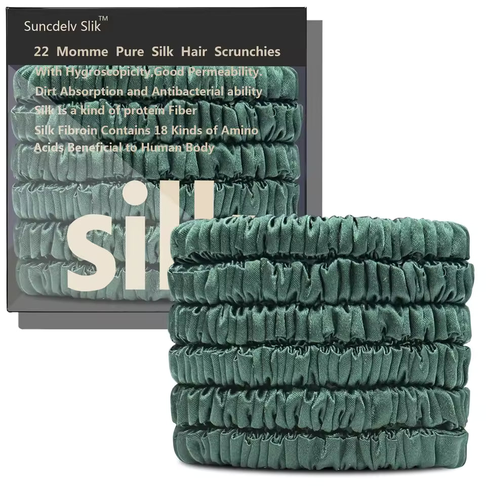 100% Mulberry Silk Scrunchie Set, 6 Pack, 22 Momme  (SB21)