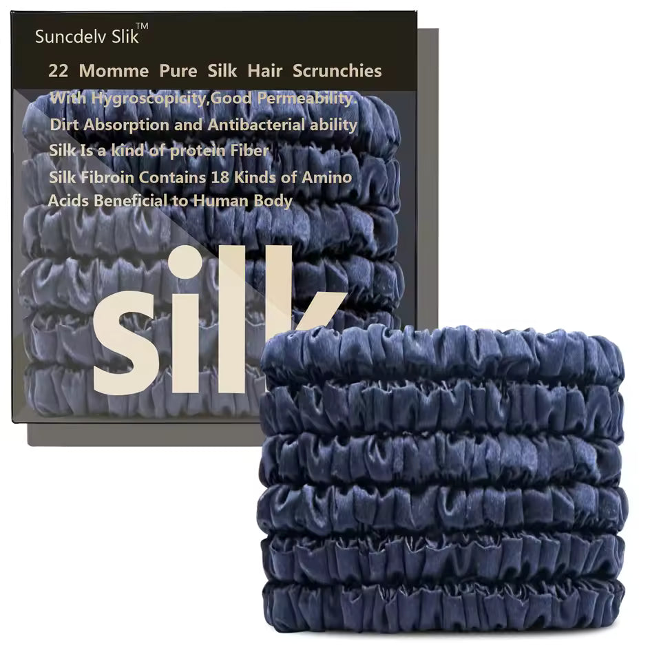 100% Mulberry Silk Scrunchie Set, 6 Pack, 22 Momme  (SB21)