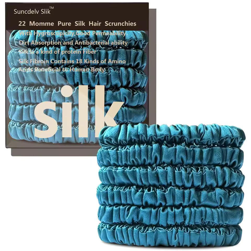100% Mulberry Silk Scrunchie Set, 6 Pack, 22 Momme  (SB21)