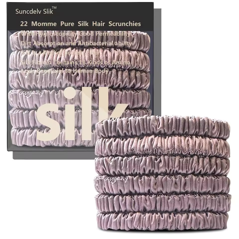100% Mulberry Silk Scrunchie Set, 6 Pack, 22 Momme  (SB21)