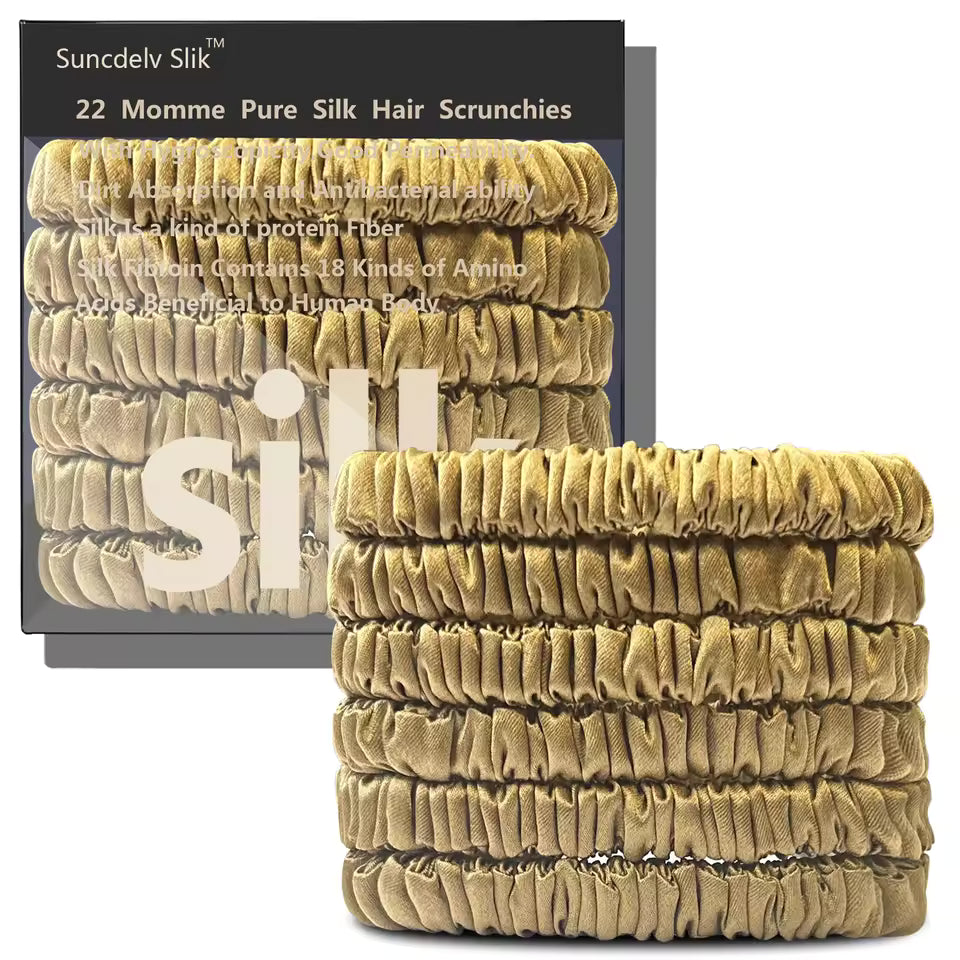 100% Mulberry Silk Scrunchie Set, 6 Pack, 22 Momme  (SB21)