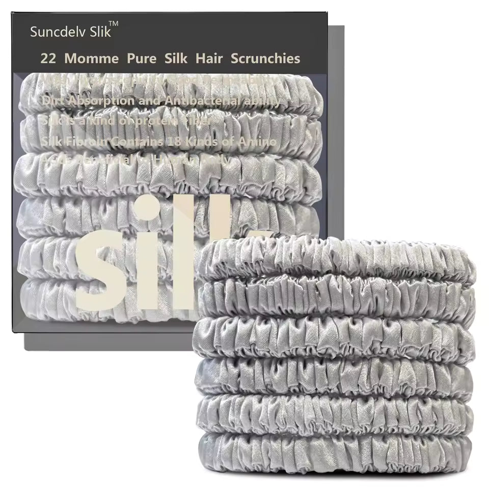 100% Mulberry Silk Scrunchie Set, 6 Pack, 22 Momme  (SB21)