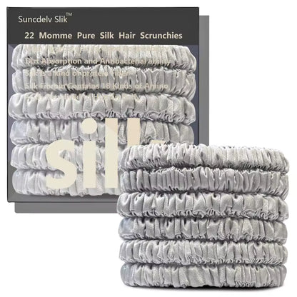 100% Mulberry Silk Scrunchie Set, 6 Pack, 22 Momme  (SB21)