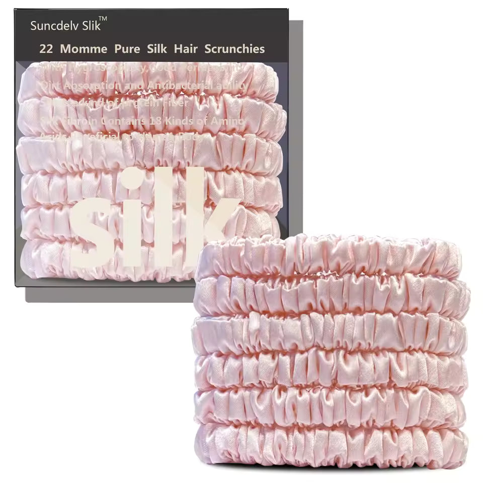 100% Mulberry Silk Scrunchie Set, 6 Pack, 22 Momme  (SB21)