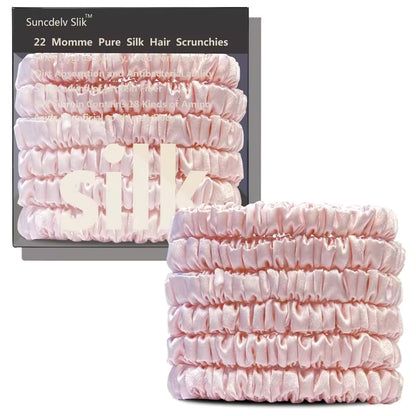 100% Mulberry Silk Scrunchie Set, 6 Pack, 22 Momme  (SB21)