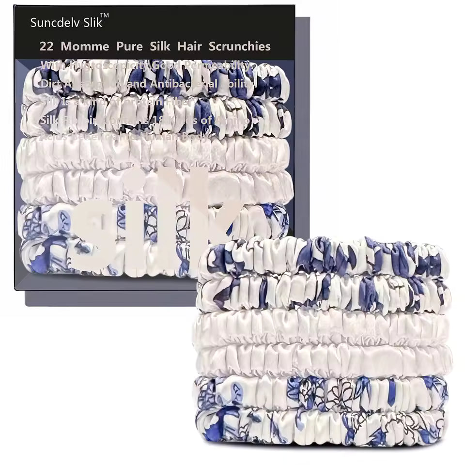 100% Mulberry Silk Scrunchie Set, 6 Pack, 22 Momme  (SB21)