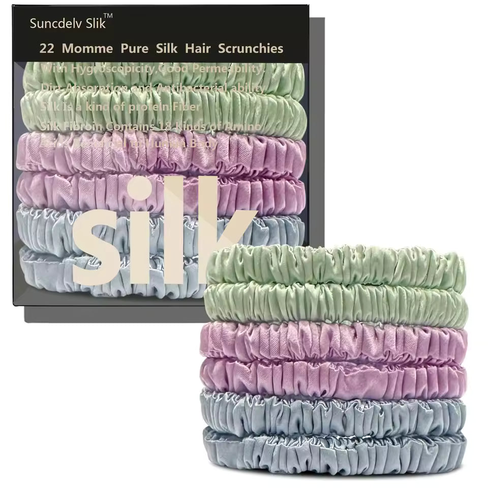 100% Mulberry Silk Scrunchie Set, 6 Pack, 22 Momme  (SB21)