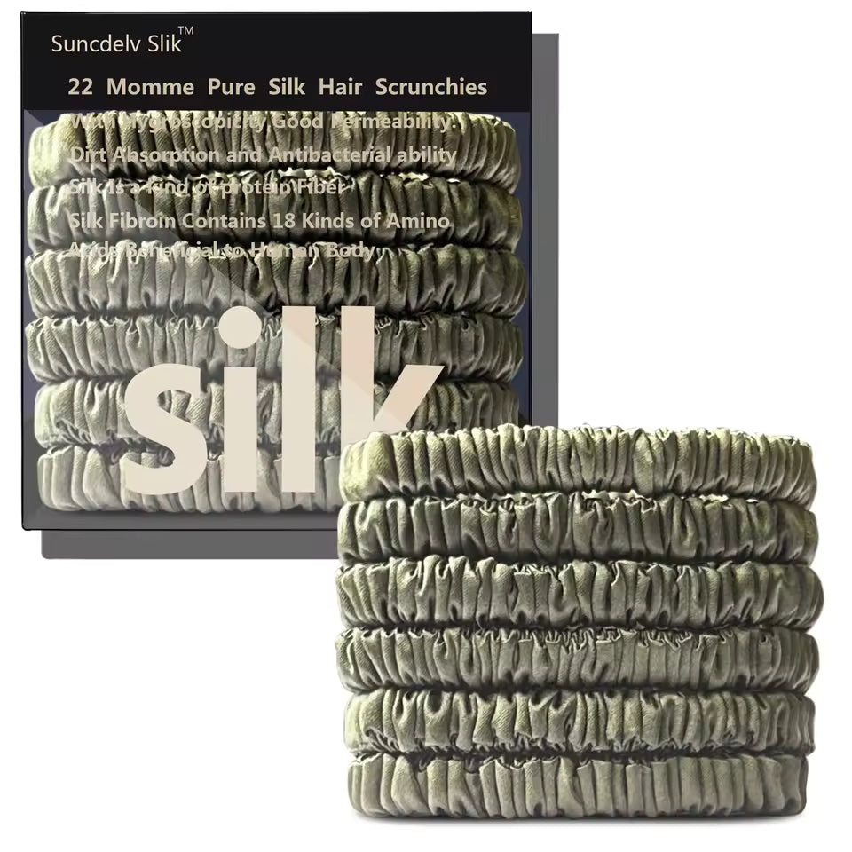 100% Mulberry Silk Scrunchie Set, 6 Pack, 22 Momme  (SB21)