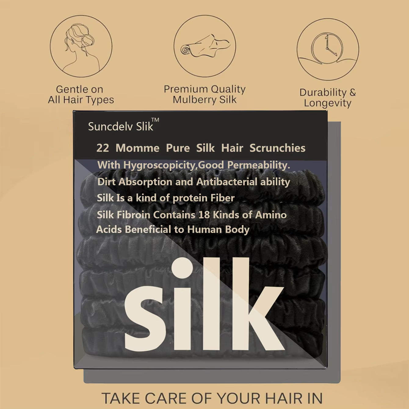 100% Mulberry Silk Scrunchie Set, 6 Pack, 22 Momme  (SB21)