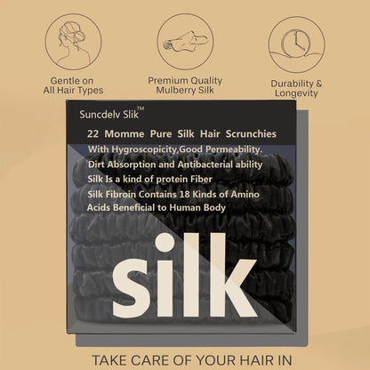 100% Mulberry Silk Scrunchie Set, 6 Pack, 22 Momme  (SB21)