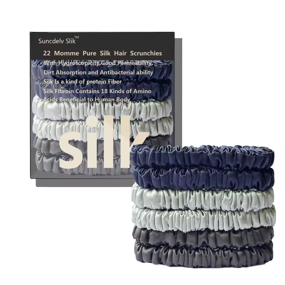 100% Mulberry Silk Scrunchie Set, 6 Pack, 22 Momme  (SB21)