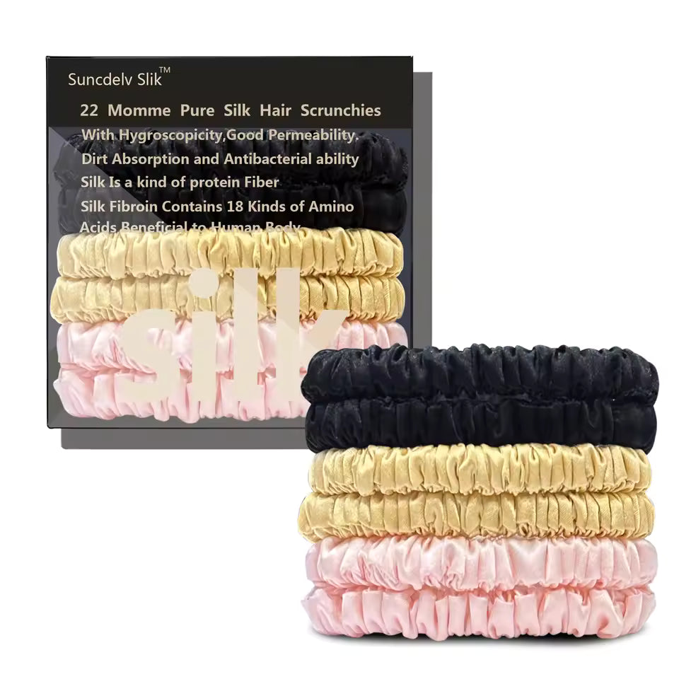 100% Mulberry Silk Scrunchie Set, 6 Pack, 22 Momme  (SB21)