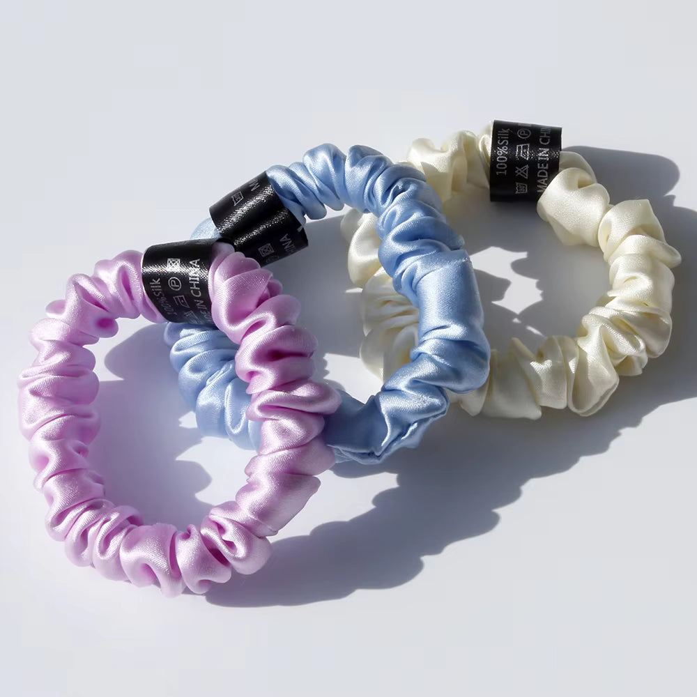 100% Mulberry Silk Slim Scrunchies, 19 Momme (SB18)