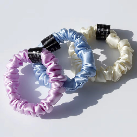 100% Mulberry Silk Slim Scrunchies – 19 Momme Gentle Hair Ties (SB18)