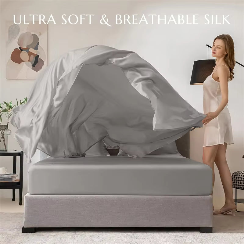 100% Mulberry Silk Luxury Bedding Set, 4-6 Piece (SB44)