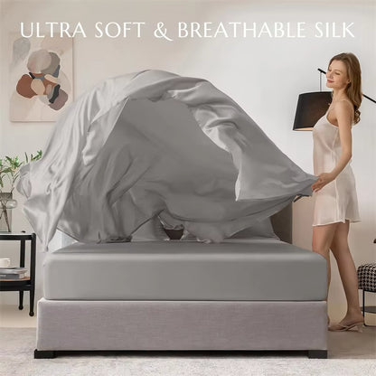 100% Mulberry Silk Luxury Bedding Set, 4-6 Piece (SB44)