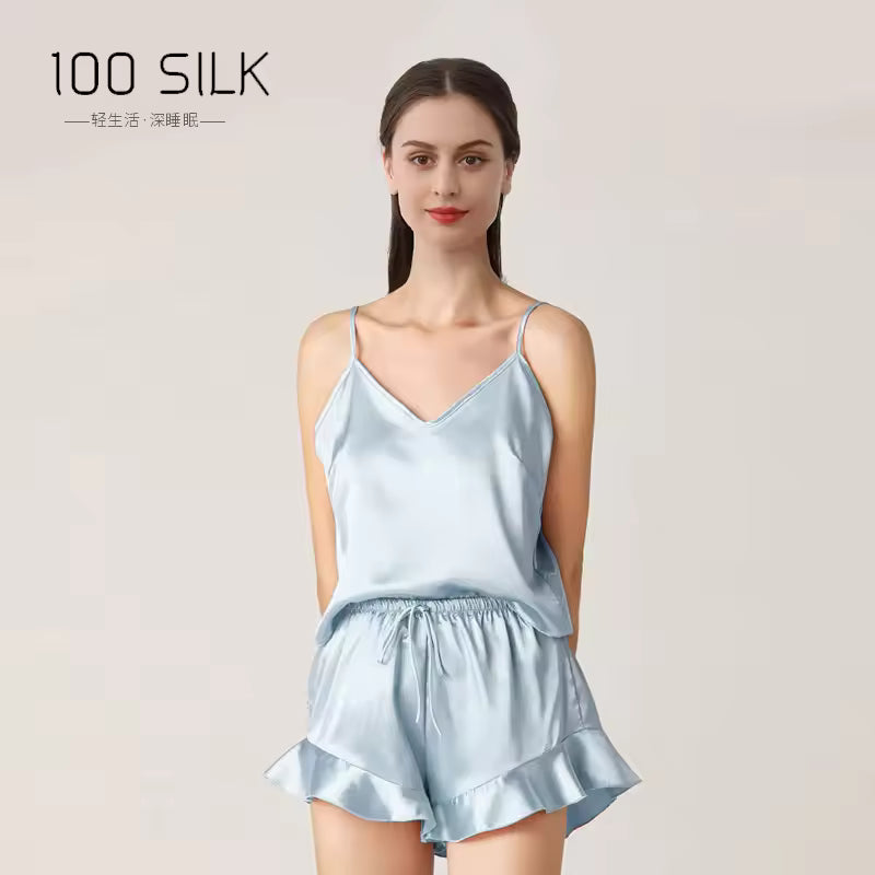 Women’s 19 Momme 100% Mulberry Silk Ruffle Pyjama Set (SB40)