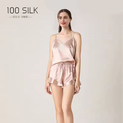 Women’s 19 Momme 100% Mulberry Silk Ruffle Pyjama Set (SB40)
