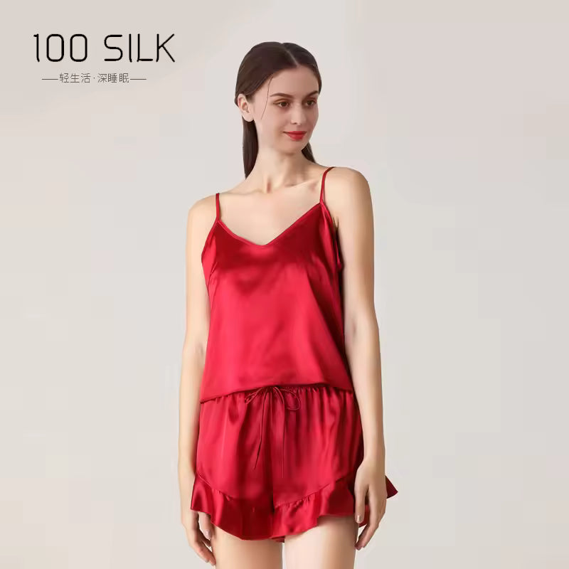 Women’s 19 Momme 100% Mulberry Silk Ruffle Pyjama Set (SB40)