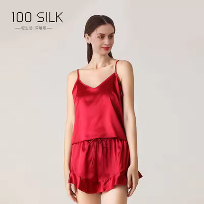 Women’s 19 Momme 100% Mulberry Silk Ruffle Pyjama Set (SB40)