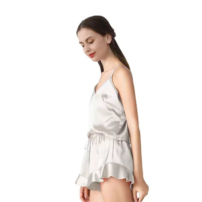 Women’s 19 Momme 100% Mulberry Silk Ruffle Pyjama Set (SB40)