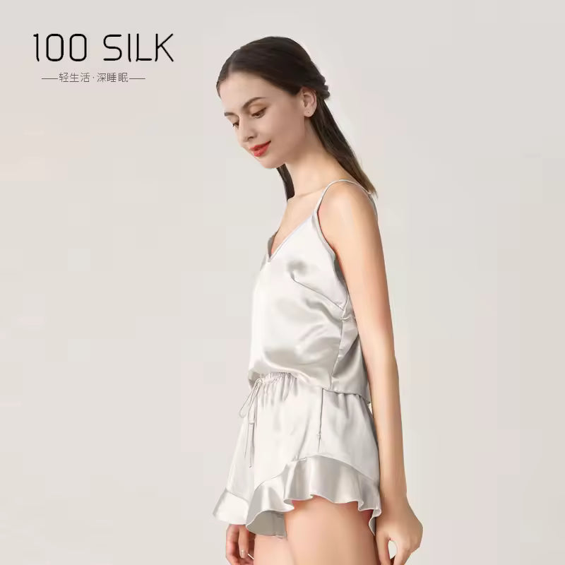 Women’s 19 Momme 100% Mulberry Silk Ruffle Pyjama Set (SB40)