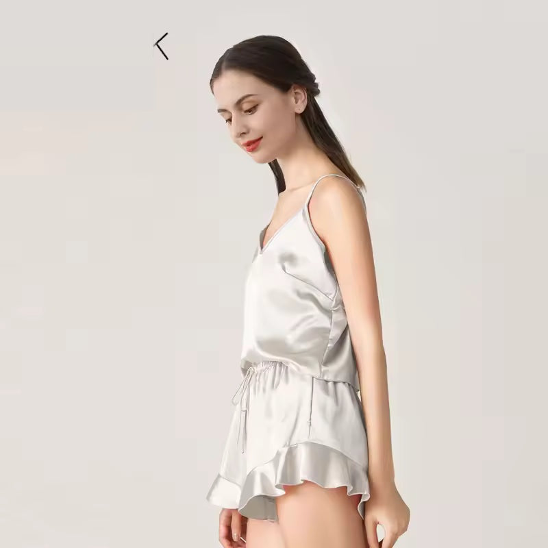 Women’s 19 Momme 100% Mulberry Silk Ruffle Pyjama Set (SB40)
