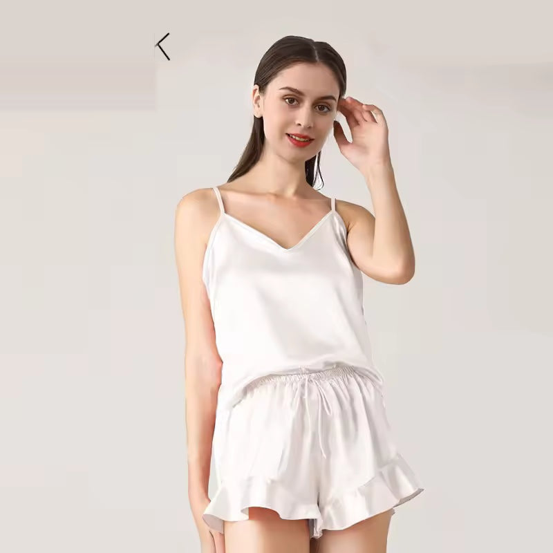 Women’s 19 Momme 100% Mulberry Silk Ruffle Pyjama Set (SB40)