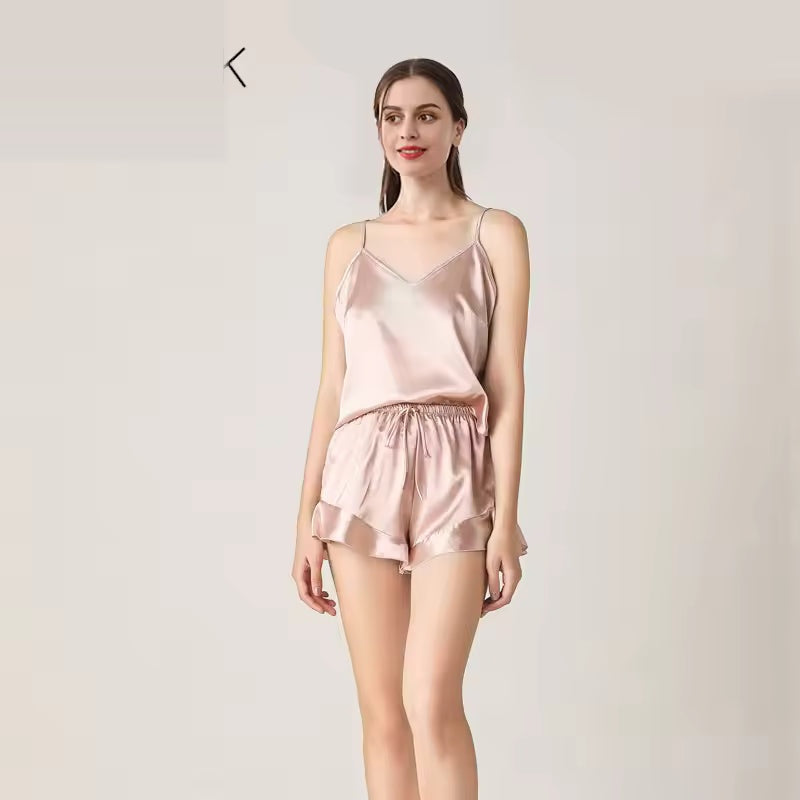 Women’s 19 Momme 100% Mulberry Silk Ruffle Pyjama Set (SB40)