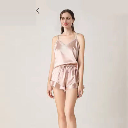 Women’s 19 Momme 100% Mulberry Silk Ruffle Pyjama Set (SB40)