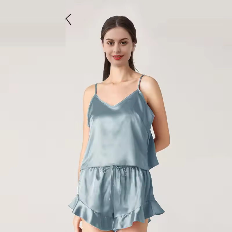 Women’s 19 Momme 100% Mulberry Silk Ruffle Pyjama Set (SB40)