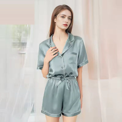 Women’s 100% Mulberry Silk Pajama Short Set, 19 Momme (SB41)