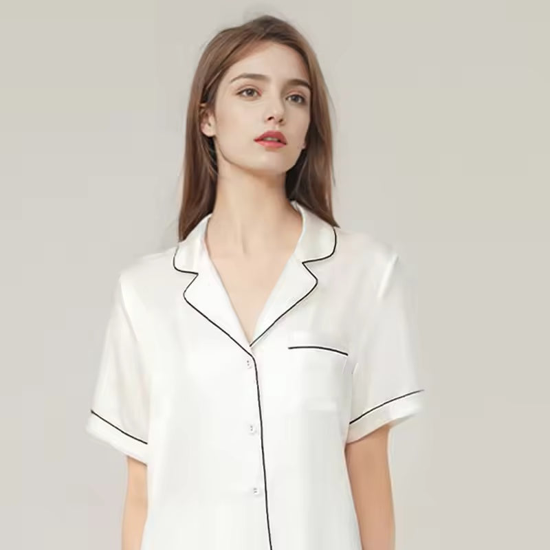 Women’s 100% Mulberry Silk Pajama Short Set, 19 Momme (SB41)