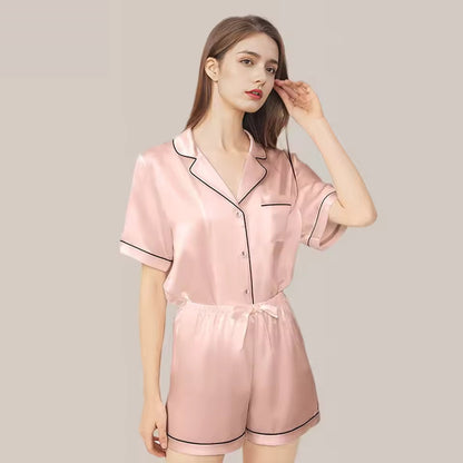 Women’s 100% Mulberry Silk Pajama Short Set, 19 Momme (SB41)