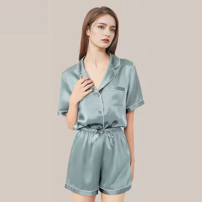 Women’s 100% Mulberry Silk Pajama Short Set, 19 Momme (SB41)