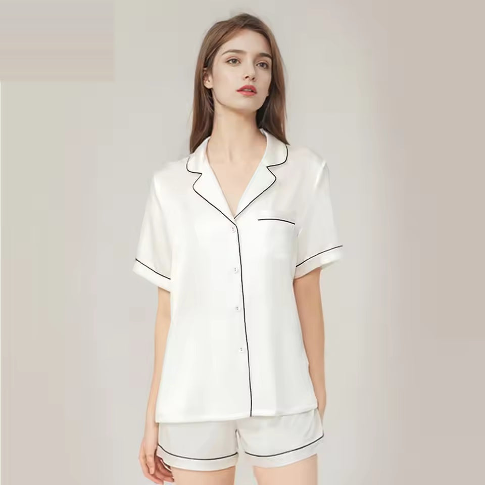 Women’s 100% Mulberry Silk Pajama Short Set, 19 Momme (SB41)