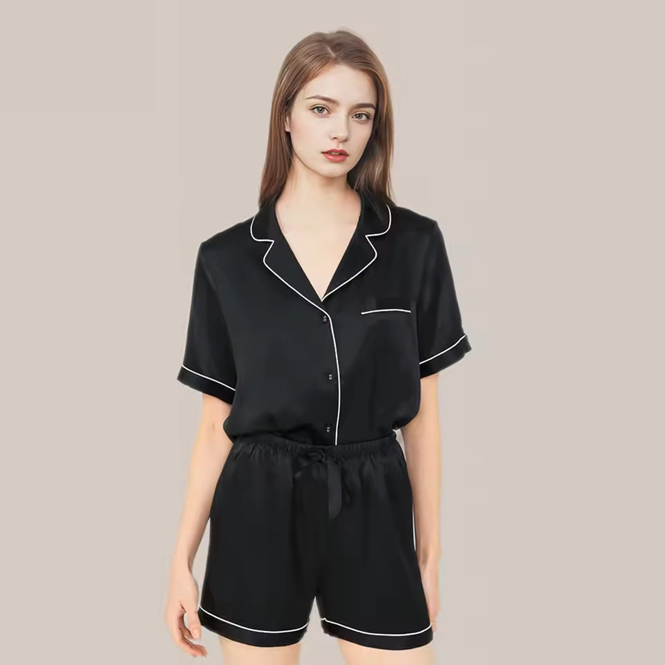 Women’s 100% Mulberry Silk Pajama Short Set, 19 Momme (SB41)