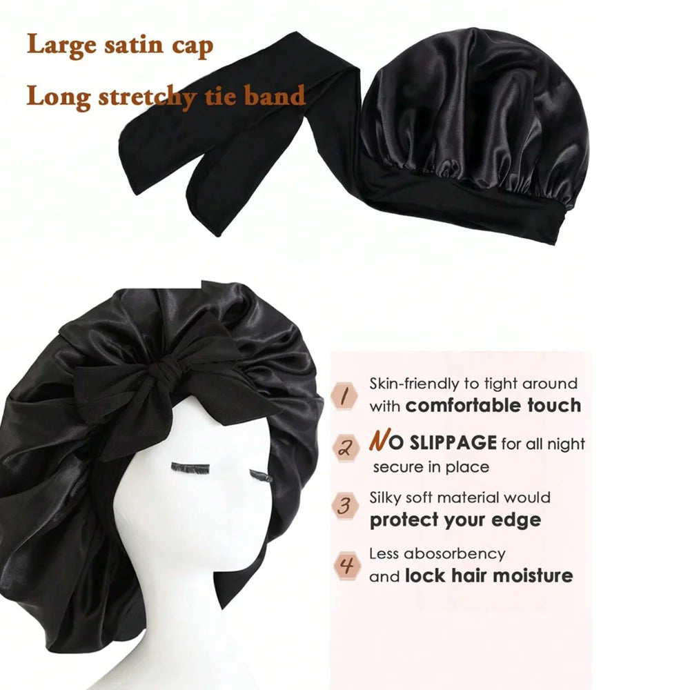 Adjustable Satin Sleep Bonnet – Secure Tie Band for All-Night Hair Protection (SB01)