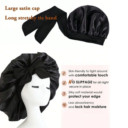 Adjustable Satin Sleep Bonnet – Secure Tie Band for All-Night Hair Protection (SB01)
