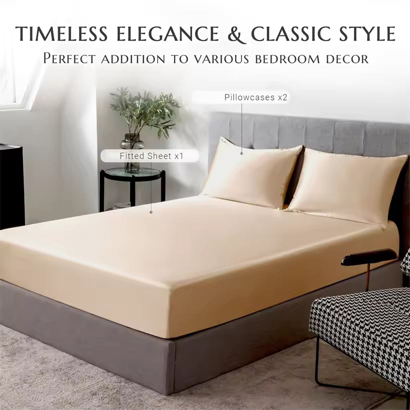 3-Piece Mulberry Silk Fitted Sheet Set with 2 Pillowcases (SB49)