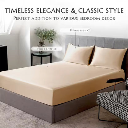 3-Piece Mulberry Silk Fitted Sheet Set with 2 Pillowcases (SB49)